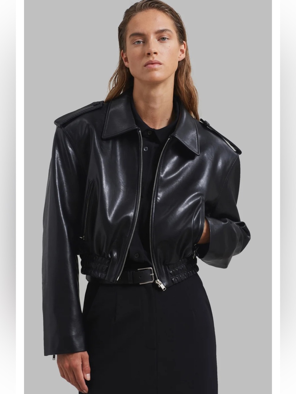 The Frankie Shop- Kaia Cropped Faux Leather Bomber